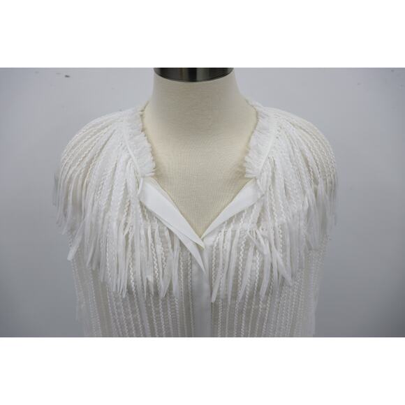 Kobi Halperin Women's White Tie Neck Fringe Poppi Blouse Top XXL Chiffon $448 - Picture 11 of 16